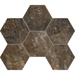 Мозаика BR04 Bernini Hexagon Dark Brown полированная 25x28,5